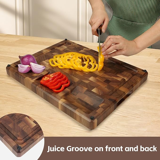 North America Black Walnut Wood Cutting Board, 17x13x1.5 inches, Double-Sided Use Kitchen with Double-Sided Juice Grooves, Handles, and Non-Slip Pads (Gift Box). (17x13x1.5inches)