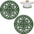 Sumnacon Cast Iron Trivet 2 Pcs 6.7 Inch Iron Trivet for Hot Dish Pot Pan Plate Teapot,Heat Resistant Cast Iron Trivets with Rubber Feets for Kitchen Dining Table Cooktop Stove,Retro Green