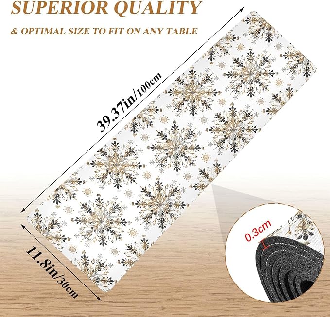 Christmas Trivet Table Runner 40 Inches Long Seamless Goldsnowflakes Heat Resistant Hot Pad Multi Purpose Mat for for Hot Pots Pans Kitchen Countertops