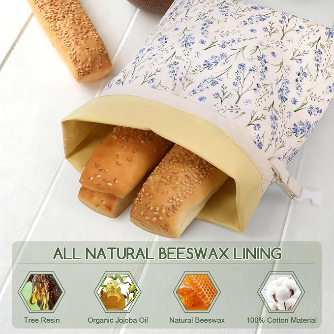 Beeswax Bread Bags for Sourdough, 2 Pack Reusable Bread Bag for Storage XL 17x13 Inch, Powder Blue Bread Bags for Homemade Sourdough - Keep Fresh, Freezer Safe