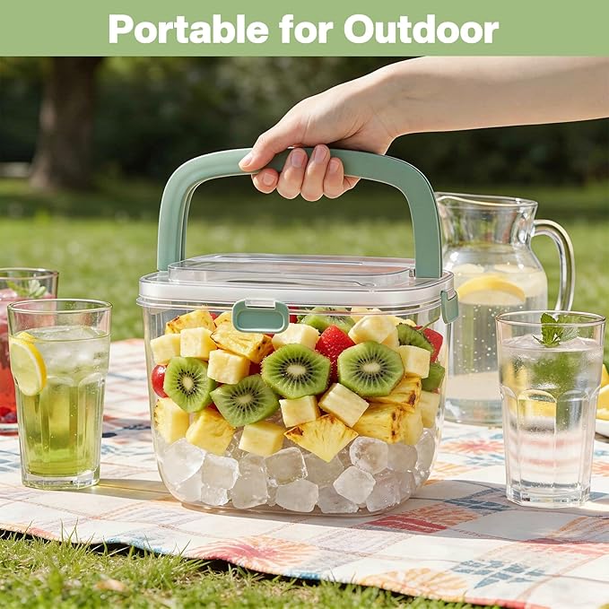 5L Ice Cube Storage Bin with Lid and Tong, Clear Ice Bucket for Freezer Portable Plastic Refrigerator Containers Wine Ices Bucket with Handle for Whiskey Cocktail Bar Parties Outdoor Camping