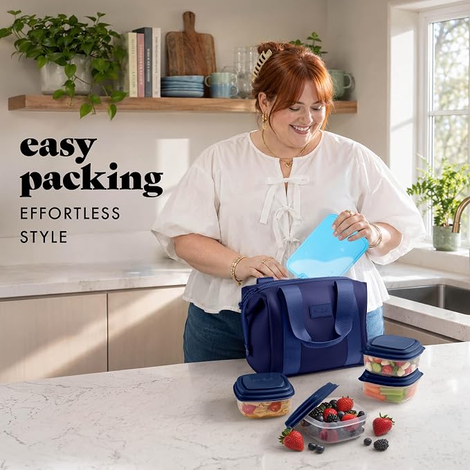 Fit & Fresh Remi Lunch Bag for Women Work – Neoprene Lunch Tote with Containers & Ice Pack, Reusable Meal Prep Lunch Box, Large Capacity, Machine Washable