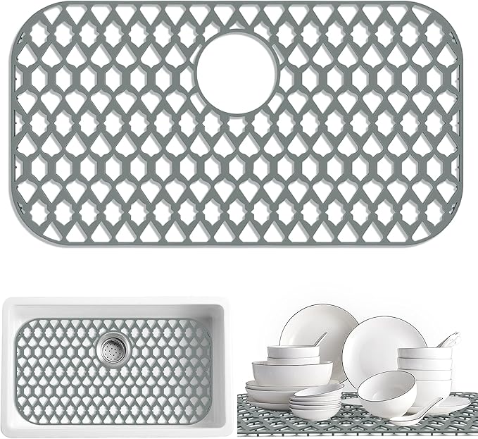 SAMSIER Silicone Sink Protectors Mats (13x11 & 14x12 & 16x12 & 18x16 & 19x14 & 21x16 & 22x13 & 25x16 & 26x14 & 28x14 & 30x16) for Bottom of Kitchen Sink (26”x14”, Rear Drain)
