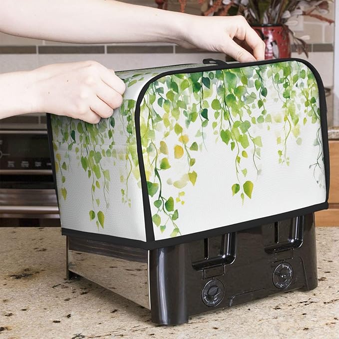 2 Slice Toaster Cover for Kitchen Watercolor Botanical Leaf Boho aterproof and Dustproof Toaster Dust Cover with Side Pockets Decorative Universal Cover for Wide Slot Toasters and Small Appliances