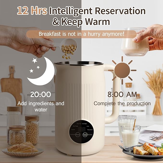 8 in 1 Nut Milk Maker Machine, 40oz Homemade Almond, Soy, Oat, Coconut, Yogurt and Non Dairy Beverages, Automatic Soybean Blender Machine with Delay Setting, Keep Warm, Self-Cleaning