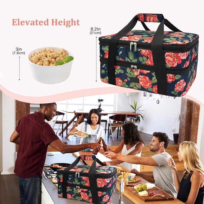 Expandable Casserole Carrier Bag - Double Decker Food Bag, Insulated Casserole Carrier for Hot or Cold Food, Lasagna Holder Tote for Picnics,Beaches,Traveling or Gifts
