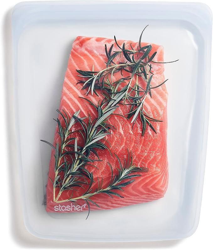 Stasher Reusable Silicone Storage Bags, Food Storage Containers, Microwave and Dishwasher Safe, Leak-free, Pocket 2-Pack + 1/2 Gallon Bag