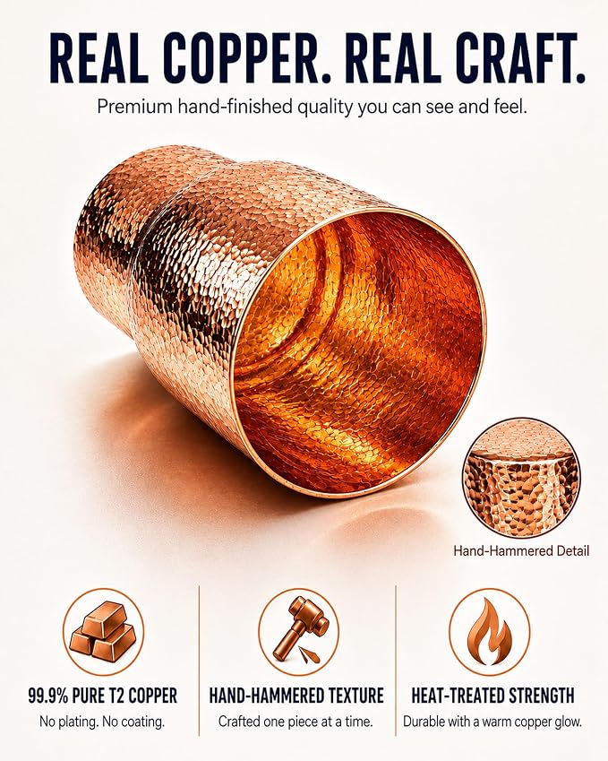 20 oz Pure Copper Cup for Drinking, Tall Hand-Hammered Ayurvedic Water Tumbler, Cold-Retentive Mug for Moscow Mule, Cocktails & Whiskey, Ideal for Bar, Home & Parties (1)