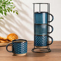 GBhome 12OZ Stackable Coffee Mugs with Stand, Ceramic Coffee Mugs with Texture Patterns for Man,Woman,Dad,Mom, Modern Coffee Cups Set of 4 for Latte/Cappuccino/Cocoa. Dishwasher&Microwave Safe