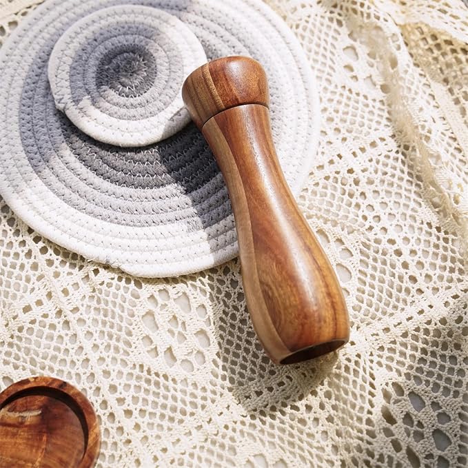 Pepper Mill, Pepper Grinder, Adjustable Ceramic Grinder for Both Pepper and Salt, Acacia Wood, Height 20.5 cm / 8 inch, Dia 6 cm(Tray is NOT Included)