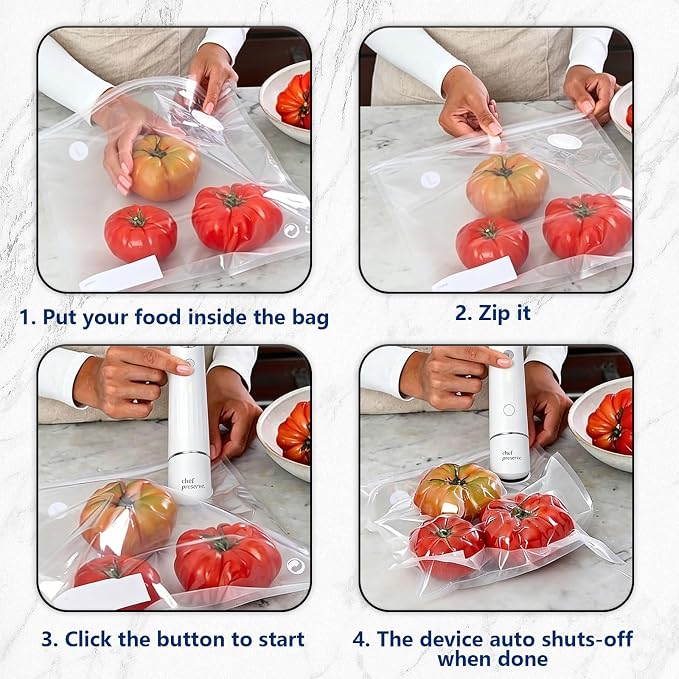 30-Pack Large Vacuum Sealer Bags & 2 Bonus Sealing Clips, Compatible with Chef Preserve – BPA-Free (12 x 13 in) Reusable Food Storage Bags for Freezer, Microwave, Sous Vide – Leak-Proof