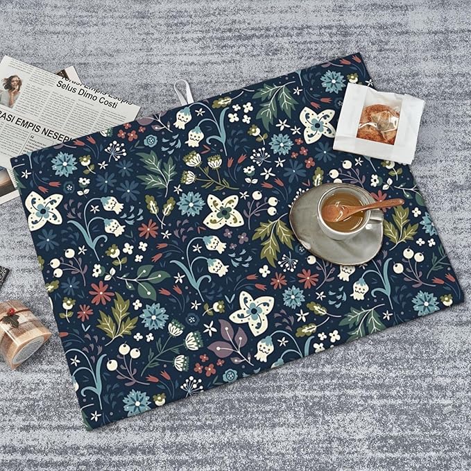 2Pcs Dish Drying Mats Faucet Mats Sets Large Size Coffee Mats Sink Faucet Mat Splash Guard for Kitchen Counter Bathroom Sink Coffee Bar Kitchen Decor (Cute Wildflowers, 18"x24" 15" x 5.5"Set)