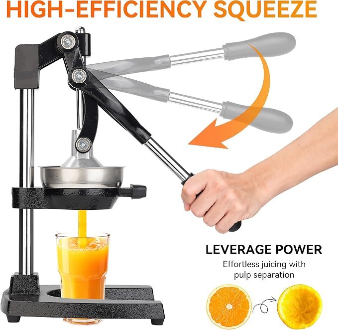 NCUE Cast Iron Juicer, Manual Juicer Hand Press for Citrus Pomegranate | Heavy-duty Body, Food-Grade 304 Stainless Steel, Detachable Easy Clean, Ergonomic Lever, Non-Slip Base for Home & Commercial