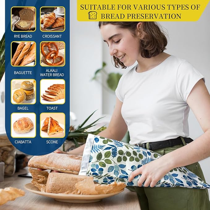 Reusable Beeswax Bread Storage Bag, Floral Pattern with Lemon Design, Eco Storage Solution for Fresh Baked Goods