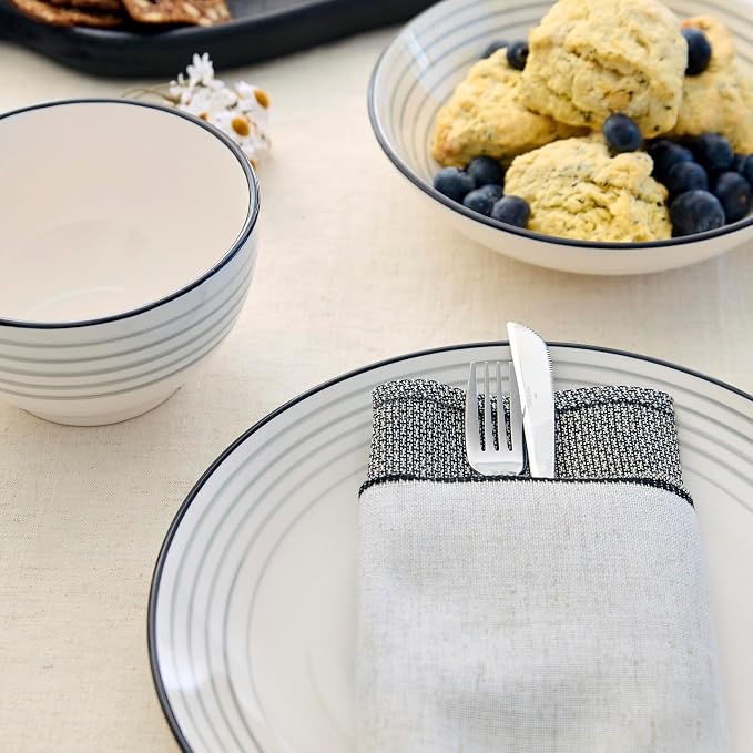 Earth & Clay Zeke 12-Piece Dinnerware Set Earthenware, Plates and Bowls Set, Dishwasher and Microwave Safe Dishes, Dish Set for 4, Grey