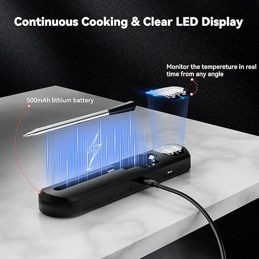 TechRise Bluetooth Wireless Meat Thermometer with APP,Wireless Meat Thermometer Digital for Oven,Smoker,Air Fryer,Kitchen Cooking,Instant Read Digital Probe with Alarm, Long Range,Rechargeable,Black