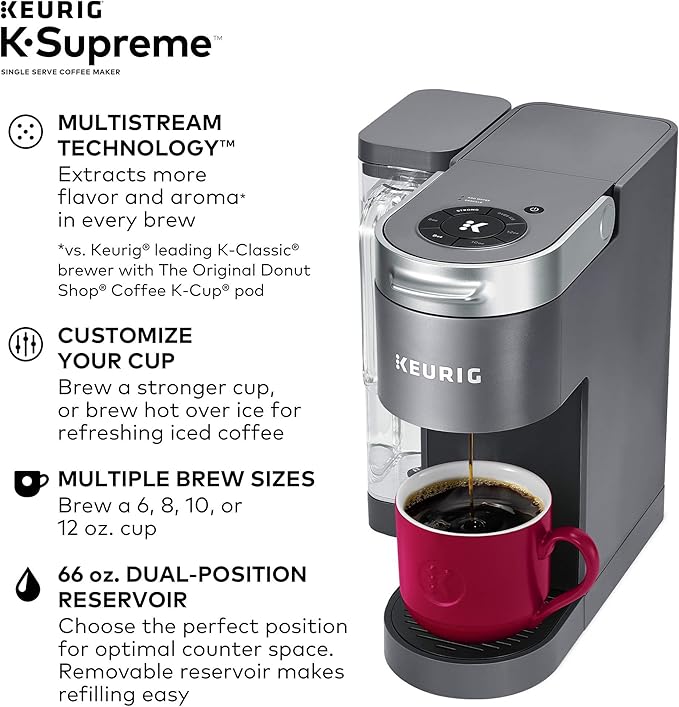Igloo Automatic Self-Cleaning Portable Electric Countertop Ice Maker Machine with Handle & Keurig® K-Supreme Single Serve K-Cup Pod Coffee Maker, MultiStream Technology, Gray