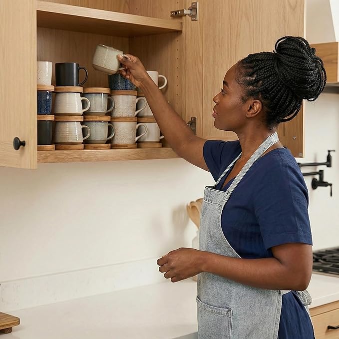 Mug Organizer - Wooden Coffee Mug Stackers, Mug Organizer for Kitchen Cabinet,Equipped with Food Grade Non-Slip Pad 6 Pack