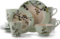 Elama RETROBLOOM Retro Bloom 16 Piece Luxurious Stoneware Dinnerware with Complete Setting for 4, 16pc, Green