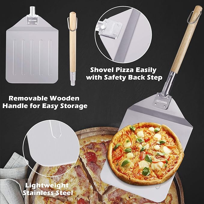 Royal Gourmet KSF1507 2 Piece Pizza Stone Set for Grill and Oven, 15 Inch Rectangular Pizza Stone and Pizza Peel, Baking Accessories