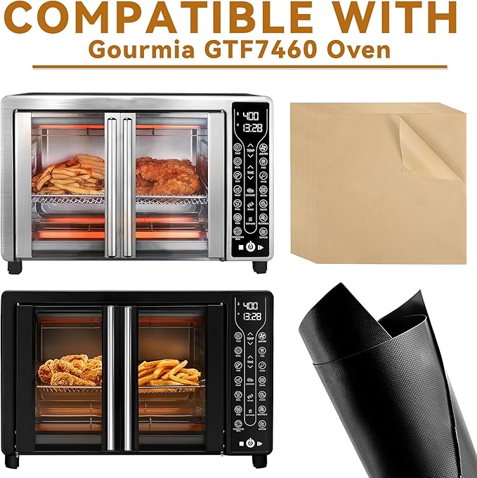 Air Fryer Liners Designed for Gourmia Air Fryer Toaster Oven Combo, 100Pcs Unbleached Parchment Paper Dispoable & 4 Pcs AirFryer Oven Liners Accessories for Gourmia Toaster Oven