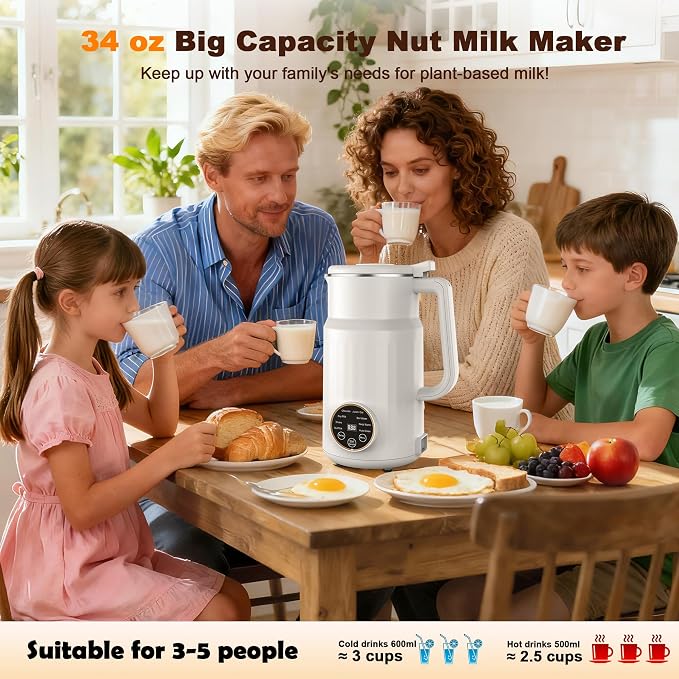 Nut Milk Maker Machine,10 in 1 Automatic Plant Based Milk Maker, 34oz Almond Milk Machine, 304 stainless steel with 12 Blades for Homemade Oat, Coconut, Chowder, Juice, Soy Milk Machine