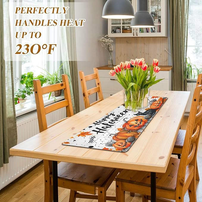 ALAZA Halloween Pumpkins Black Cat Trivet Table Runner 40 Inches Long Trivet for Hot Pots and Pans/Hot Dishes,Table Protector Heat Up to 230F, Decorative Hot Plates Mat for Kitchen Countertop