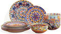 12-Piece Bohemian Porcelain Dinnerware & Dish Sets for 4 – Microwave & Dishwasher Safe, Scratch & Chip Resistant, Colorful Ceramic Plates & Bowls for Kitchen, Wall Decor & Housewarming Gift