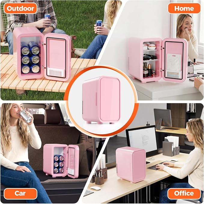 OSTBA Mini Fridge for Skincare, 6 Liter/8 Can 110V AC/DC Portable Thermoelectric Cooler Refrigerators for Bedroom, Skincare, Beverage, Office, Dorm Room and Car, Pink