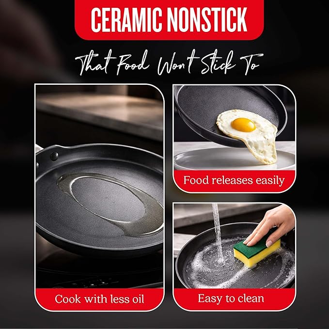 Alva Maestro Ceramic Nonstick Crepe Pan, 10 Inch Pancake Pan and Egg Pan, PFAS-Free Flat Griddle Pan, Induction Compatible Oven Safe Breakfast Pan for Crepes, Pancakes, Eggs and Blinis