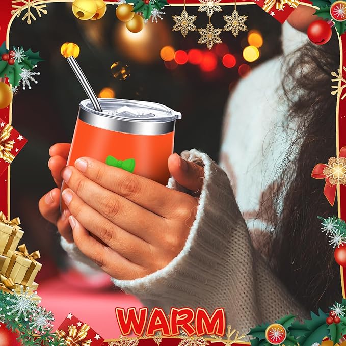 Ziliny 6 Pieces Christmas Wine Tumbler 12 oz Xmas Insulated Stainless Steel Wine Cups with Lid and Straw Funny Coffee Mugs with Brush for Holiday Wedding Party Gifts(Vintage Style)