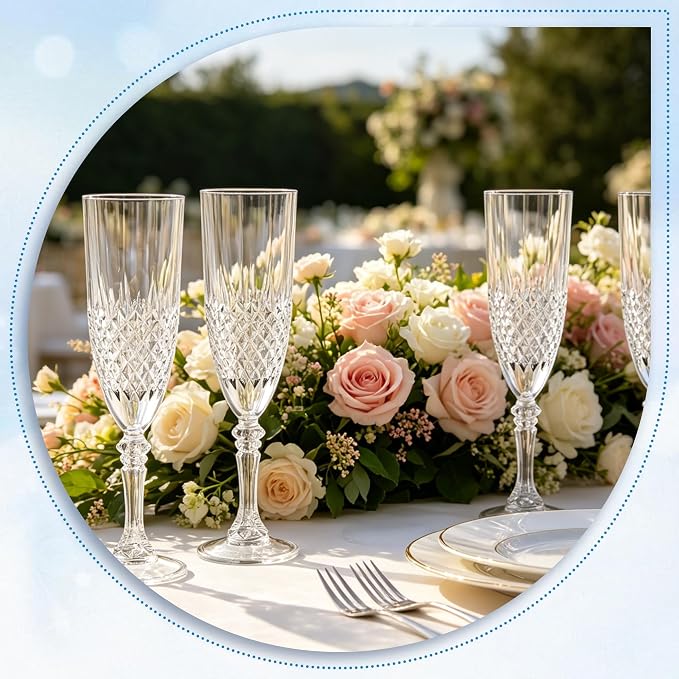 Plastic Champagne Flutes, Champagne Glasses Bulk, Reusable Unbreakable Acrylic Wine Glasses Goblets for Weddings Bachelor Parties Toasting Bridal Shower (48, Transparent)