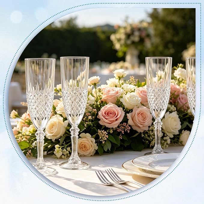 Plastic Champagne Flutes, Champagne Glasses Bulk, Reusable Unbreakable Acrylic Wine Glasses Goblets for Weddings Bachelor Parties Toasting Bridal Shower (24,Transparent)