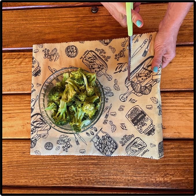 Beeswax Wrap: Sustainable Plastic-Free Storage for Snacks & Bread. Reusable, Cotton-Based & Eco-Friendly. Grey Nuts Design, 55”x13.4” Roll.
