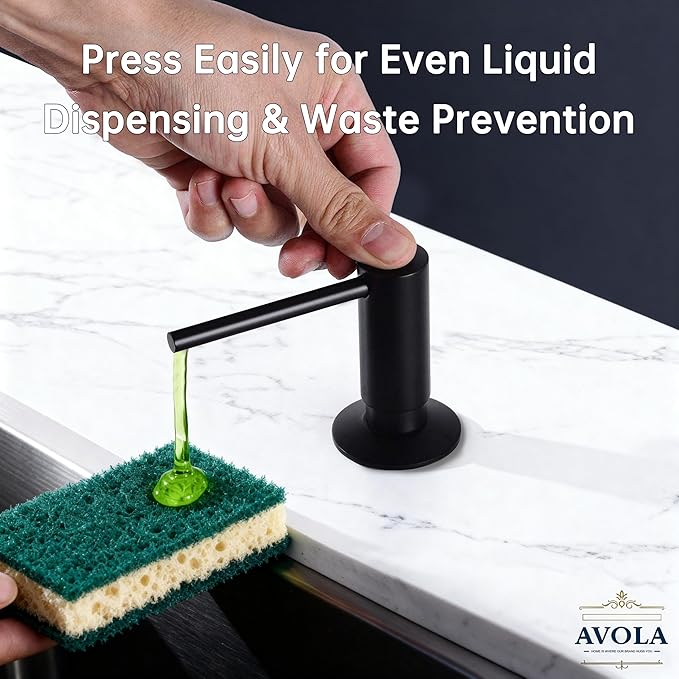 Avola Kitchen Sink Soap Dispenser, Lead-Free Brass Pump with 47" Food-Grade Silicone Extension Tube & 17oz PET Bottle,in or Under Sink Installation, Matte Black Anti-Reflux Built in Soap Dispensers