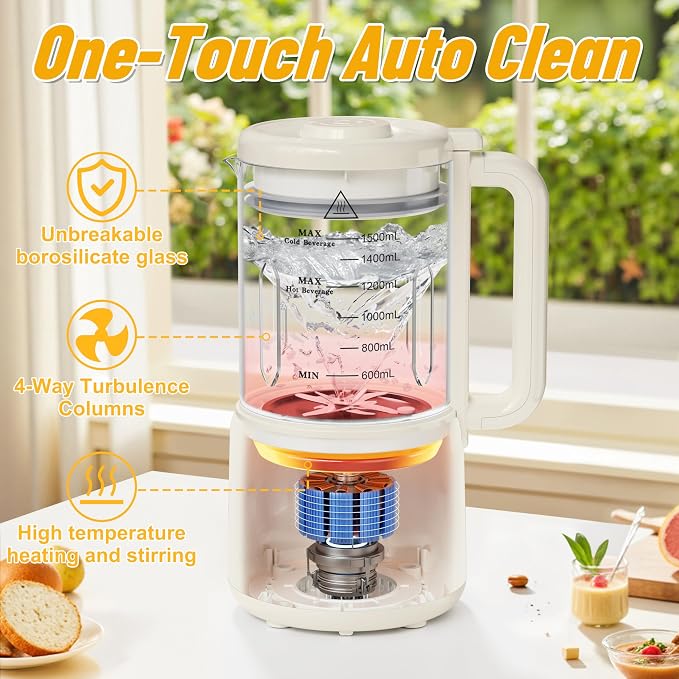 50oz Nut Milk Maker Machine, 8 in 1 Soy Milk Maker with 12 Blades | No Soak/Delay Start/Keep Warm/Self-Clean for Homemade Almond/Soy/Oat Milk, Juice, Plant-Based Dairy Free for Family & Party