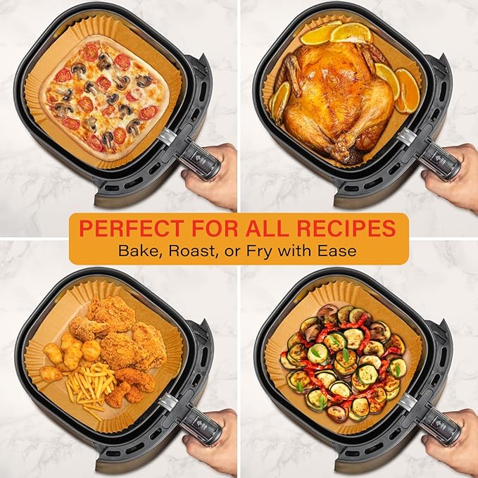 600 Pieces Air Fryer Paper Liners Disposable, 8 Inch Square Parchment Paper Liners for Air Fryer Basket, Non-Stick Airfryer Liners for 5-8QT Air fryer, Baking, Roasting and Microwave