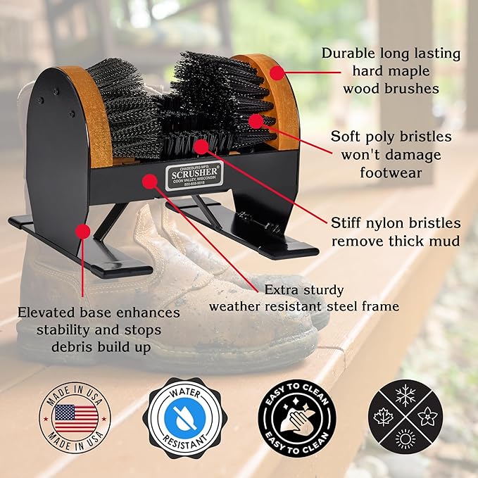 Scrusher - Deluxe Scrusher, Heavy Duty Outdoor Boot Cleaner with 5-Brush Cleaning System Made in America