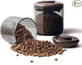 Coffee Canisters with Airtight Lids- Amber Glass Coffee Container with One-Way Valve to Lock in Freshness - Ideal for Coffee Bean, Dry Food Storage, Compact 6OZ Jar for Countertop, 2 Pack