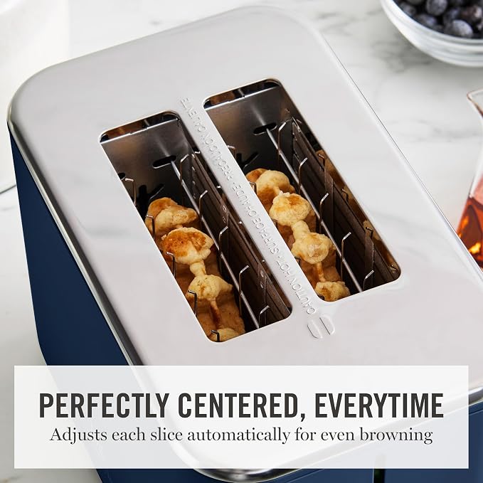 Martha Stewart 2 Slice Toaster, 10 Shade Settings with Defrost, Cancel, Bagel & Gluten-Free, Extra-Wide Self-Centering Slots for Waffles & Artisan Bread, Removable Crumb Tray, Cord Wrap, Indigo Blue