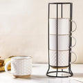 GBhome 12OZ Stackable Coffee Mugs with Stand, Ceramic Coffee Mugs with Texture Patterns for Man,Woman,Dad,Mom, Modern Coffee Cups Set of 4 for Latte/Cappuccino/Cocoa. Dishwasher&Microwave Safe