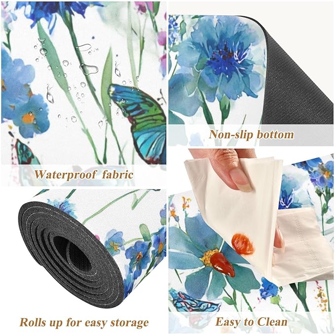 2 in 1 Table Runner Trivet for Hot Pots and Pans Heat Resistant Non Slip Waterproof 39 x 12 Inch Decorative Table Protector for Kitchen Countertop Watercolor Cornflower Daisy