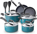 Cook N Home Professional Pots and Pans Nonstick Cookware Set, Kitchen Cooking Set with Frying Pans and Saucepans, Induction Compatible, 12-Piece, Turquoise