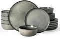 Famiware Milkyway Stoneware Dinnerware Set, 18-Piece, Double Reactive Glaze, Plates and Bowls, Service for 6, Microwave and Dishwasher Safe, Scratch-Resistant, Greenish Brown