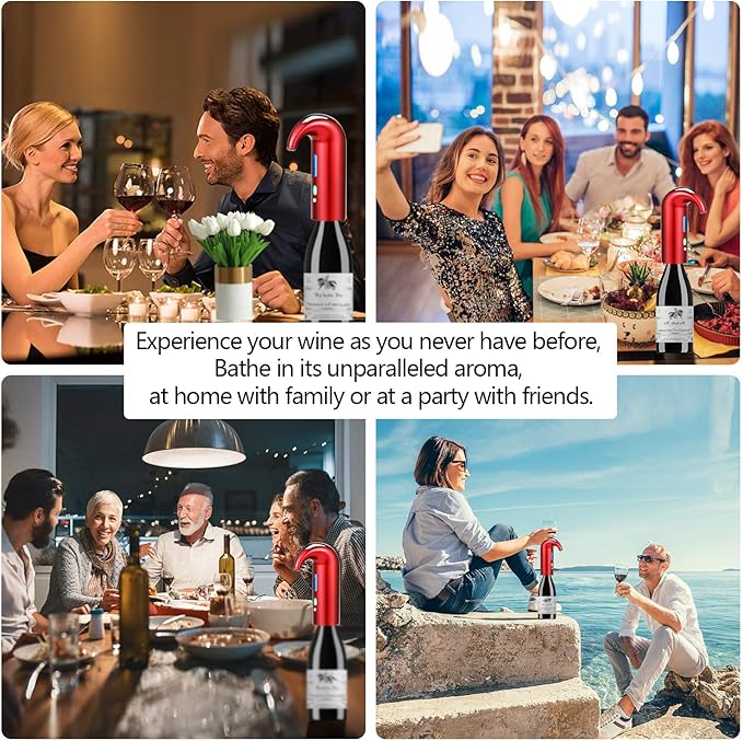 Wine Aerator Electric Wine Decanter – Easy One Touch Red & White Wine Accessories, Ideal for Beginners and Enthusiasts, Spout Pourer, Wine Preserver – Best Mothers Day Gift for Mom (Lucky red)