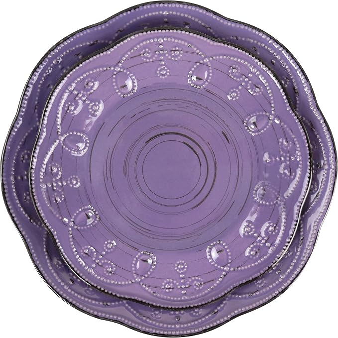Elama Rustic Birch 16 Piece Stoneware Dinnerware Set in Purple, Purple with Brown Accents, (EL-RUSTICBIRCH)