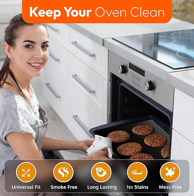 Oven Liners for Bottom of Electric Gas Oven Reusable - 4 Pack Large Heavy Duty Nonstick Teflon Range Mat 17"x 25" - Stove Floor Protector Liner Easy to Clean Reduce Spills Stuck Foods and Clean Up