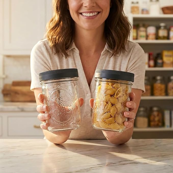 Wide Mouth Mason Jars 16 oz [2-Pack] with Airtight Lids – Glass Jars for Overnight Oats, Yogurt Parfait & Chia Pudding | BPA-Free Leak-Proof Lids