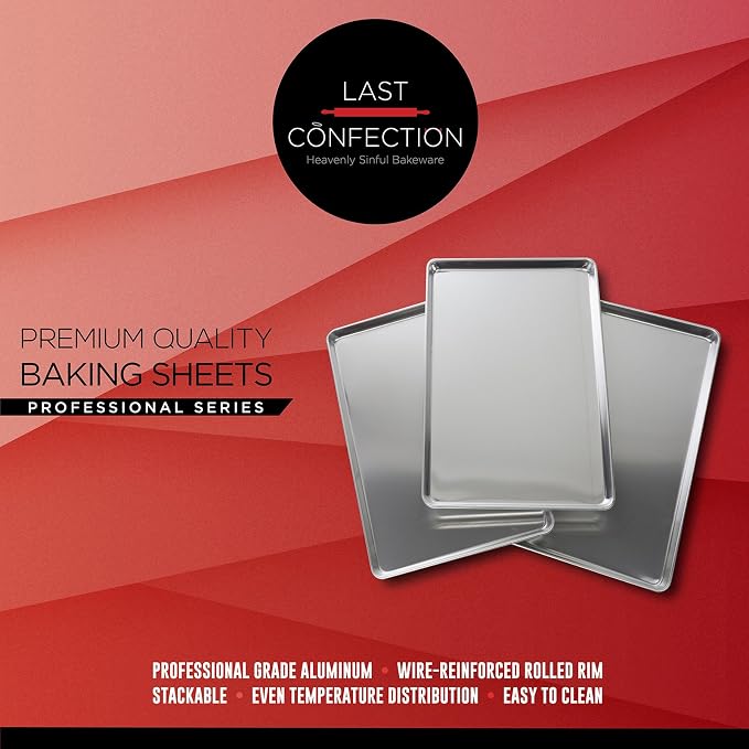 Last Confection 6 Cookie Baking Sheets 13" x 18" - Rimmed Aluminum Jelly Roll Trays - Half Sheet Pans