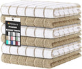 Homaxy Premium Cotton Kitchen Dish Cloths 12"x 12", Natural Ring Spun 390 GSM Dish Rags, Super Absorbent Terry Dish Towels, Soft Dishcloths with Hanging Loop, Tan Check Design, 6 Pack